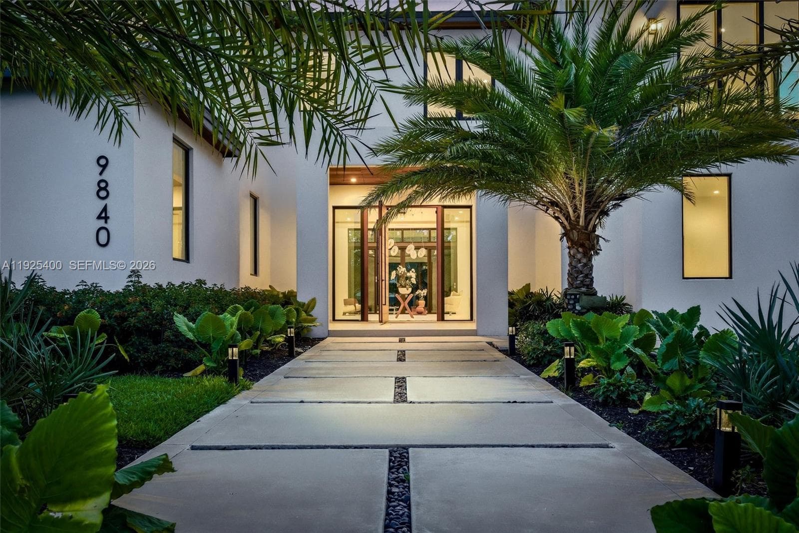 Grand Entry | Pivot Door | Tropical Landscaping | Pathway Lighting | Pinecrest FL